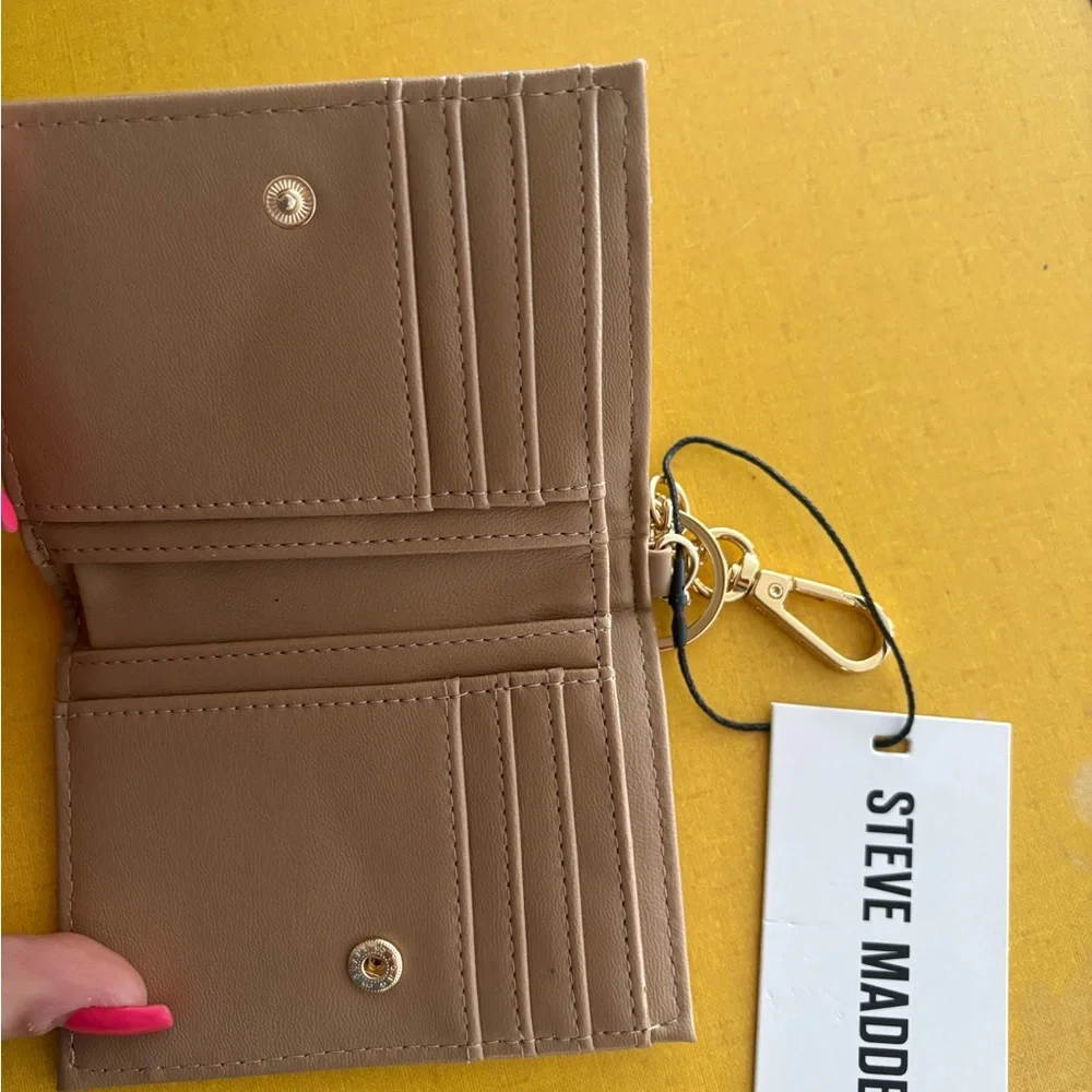 Steve Madden Brown Mini Wallet Keychain with Gold Hardware
